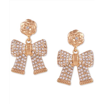 GUESS Gold-Tone Crystal Flower Bow Drop Earrings