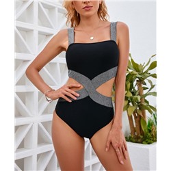 Doris | Black & Gray Sparkle Cutout One-Piece - Women