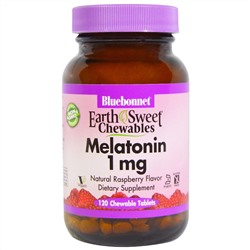 Bluebonnet Nutrition, Жевательные конфеты EarthSweet, мелатонин, натуральный малиновый вкус, 1 мг, 120 жевательных таблеток