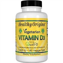 Healthy Origins, Вегетарианский витамин D3, 5000 МЕ, 180 гелей