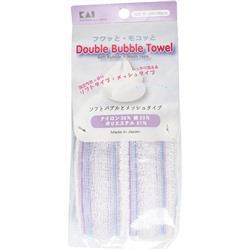 Мочалка для тела мягкая Double Bubble Towel для обильного пенообразования, 20см х 100см Kai