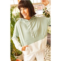 Olalook Kadın Mint Yeşili 2 Renkli Oversize Sweatshirt SWT-19000228