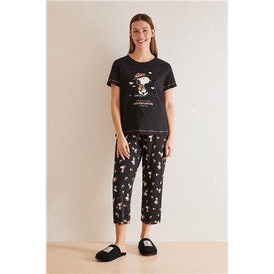 Pijama Capri 100% algodón Snoopy negro