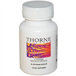 Thorne Research, Бисглицинат меди, 60 растительных капсул