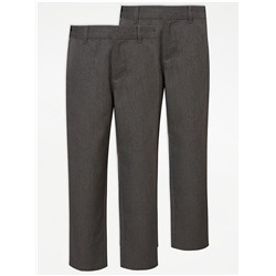 Boys Grey Plus Fit Regular Leg School Trouser 2 Pack