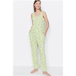 TRENDYOLMİLLA Açık Yeşil Baskılı Atlet-Pantolon Örme Pijama Takımı THMSS23PT00092