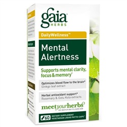 Gaia Herbs, DailyWellness, живость ума, 60 вегетарианских капсул
