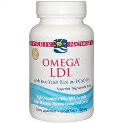 Nordic Naturals, Омега LDL, с красным дрожжевым рисом и коферментом Q10, 1000 мг, 60 мягких капсул