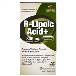 Genceutic Naturals, R-липоевая кислота, 300 мг, 60 капсул