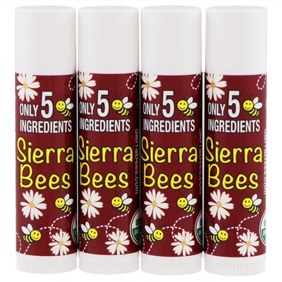 Sierra Bees, Organic Lip Balm, Black Cherry, 4 Pack, .15 oz (4.25 g) Each