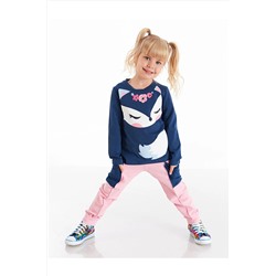 Denokids Cute Fox Tilki Kız Çocuk Lacivert T-shirt Pembe Pantolon Takım CFF-20S1-111