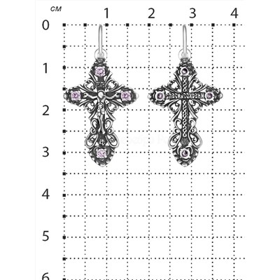 Крест из чернёного серебра с фианитами - 3,2 см