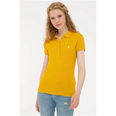 Kadın Sarı Basic Polo Yaka Tişört
