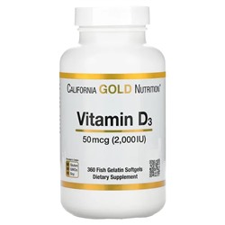 California Gold Nutrition, Vitamin D3, 50 mcg (2,000 IU), 360 Fish Gelatin Softgels