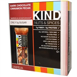 KIND Bars, "Орехи со специями", с темным шоколадом, корицей и пеканом, 12 батончиков, 1.4 унций (40 г)