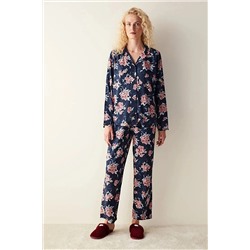 Penti Concept Çiçek Desenli Gömlek Pantolon Lacivert Pijama Takımı PNN3EV2Y23SK-NV14