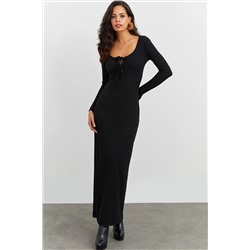 Cool & Sexy Kadın Siyah Kaşkorse Maxi Elbise EY1513