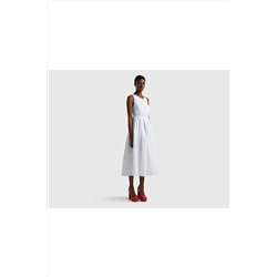 United Colors of Benetton Kadın Beyaz Önden Fermuarlı Uzun Popline Elbise Beyaz 123P44WTDV03K