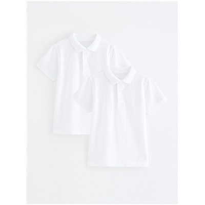 White Easy On Short Sleeve School Polo Shirts 2 Pack
