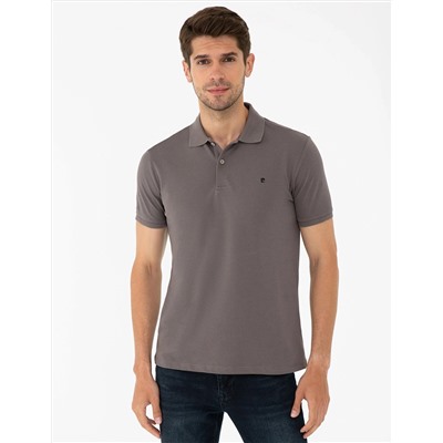 Koyu Gri Slim Fit Polo Yaka Basic  Tişört