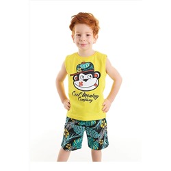 Denokids Cool Monkey Erkek Çocuk Kolsuz Sarı T-shirt Tropik Şort Takım CFF-22Y1-081