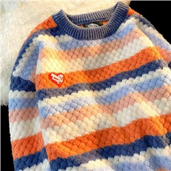 Японский винтажный свитер в радужную полоску с надписью love
