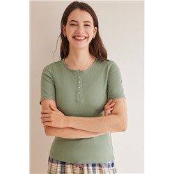 Camiseta panadera manga corta verde 100% algodón