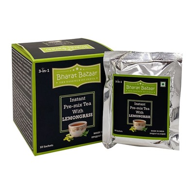 BHARAT BAZAAR Tea with Lemongrass Premix 3 in 1 Чай с Лемонграсс  Премикс 3 в 1 140г