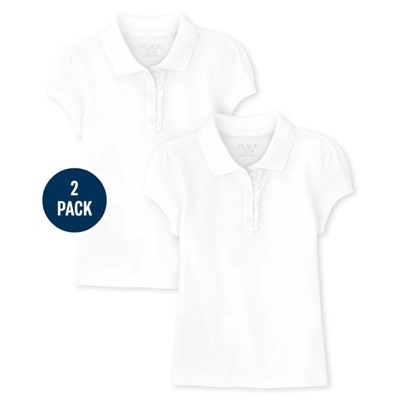 The Children’s Place  Girls Uniform Ruffle Pique Polo 2-Pack - White