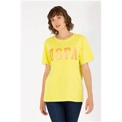 Kadın Neon Sarı Bisiklet Yaka Basic Tişört