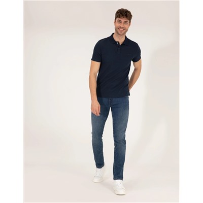 Lacivert Dokulu Slim Fit Polo Yaka Tişört