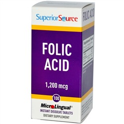 Superior Source, Фолиевая кислота МикроЛингвал, 1200 мкг, 100 таблеток