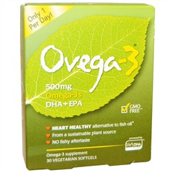 Ovega-3, Ovega-3 Omega-3s DHA + EPA, 500 mg, 30 Vegetarian Softgels