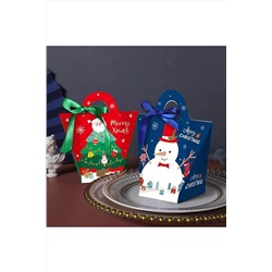 QUEEN AKSESUAR Yeni Yıl Yılbaşı Noel Hediye Sunum Kurabiye Şeker Kutusu Karton Çanta Paket Lacivert Kardan Adam 593372