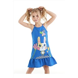 Denokids Damalı Tavşan Kız Çocuk Mavi Elbise CFF-23Y1-099