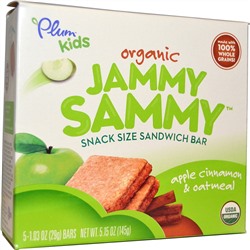Plum Organics, Kids, Organic Jammy Sammy, органические батончики, яблоко, корица и овсянка, 5 батончиков по 1,03 унции (29 г) каждый
