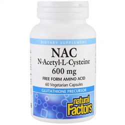 Natural Factors, NAC, N-ацетил-L-цистеин, 600 мг, 60 вегетарианских капсул