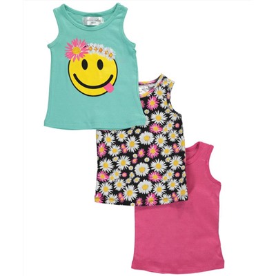 PINK VELVET LITTLE GIRLS' TODDLER “HAPPY FACE” 3-PACK TANK TOPS