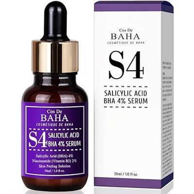 [COS DE BAHA] Сыворотка для лица для проблемной кожи САЛИЦИЛОВАЯ КИСЛОТА S4 Cos De Baha Salicylic Acid BHA 4% Serum, 30 мл