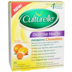 Culturelle, Здоровье пищеварительной системы, пробиотик в жевательных таблетках со вкусом апельсина, 24 таблетки