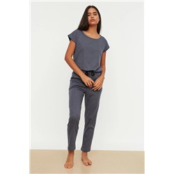 TRENDYOLMİLLA Lacivert Bağlama Detaylı T-shirt-Pantolon Örme Pijama Takımı THMSS20PT0068