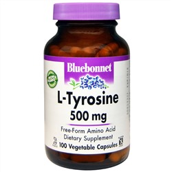 Bluebonnet Nutrition, L-тирозин, 500 мг, 100 вегетарианских капсул