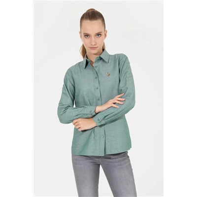 Kadın Koyu Yeşil Uzun Kollu Basic Gömlek