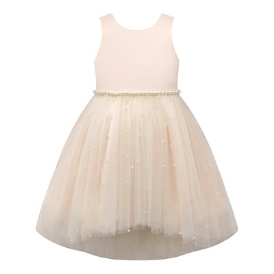 Ivory Blush Imitation Pearl-Embellished Tulle Hi-Low A-Line Dress - Toddler & Girls