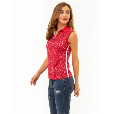 STAR PRINT SLEEVELESS ZIP POLO SHIRT