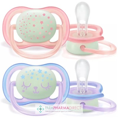 Avent Sucettes Ultra Air Night 0-6 mois Rose & Violet x2