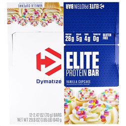 Dymatize Nutrition, Elite, Белковый Батончик, Ванильный кекс, 12 штук, по 2,47 унции (70 г) каждая