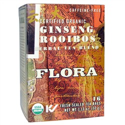 Flora, Herbal Tea Blend, Certified Organic Double Ginseng, Caffeine Free, 16 Tea Bags, 1.30 oz (36.8 g)