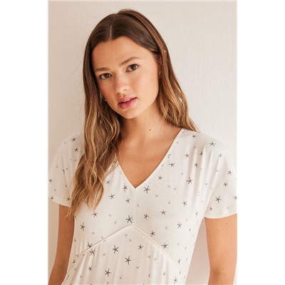 Camisón midi soft touch gris estrellas