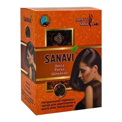 SANAVI Hair care powder Shikakai+Ritha+Amla Порошок для ухода за волосами Шикакай+Ритха+Амла 100г